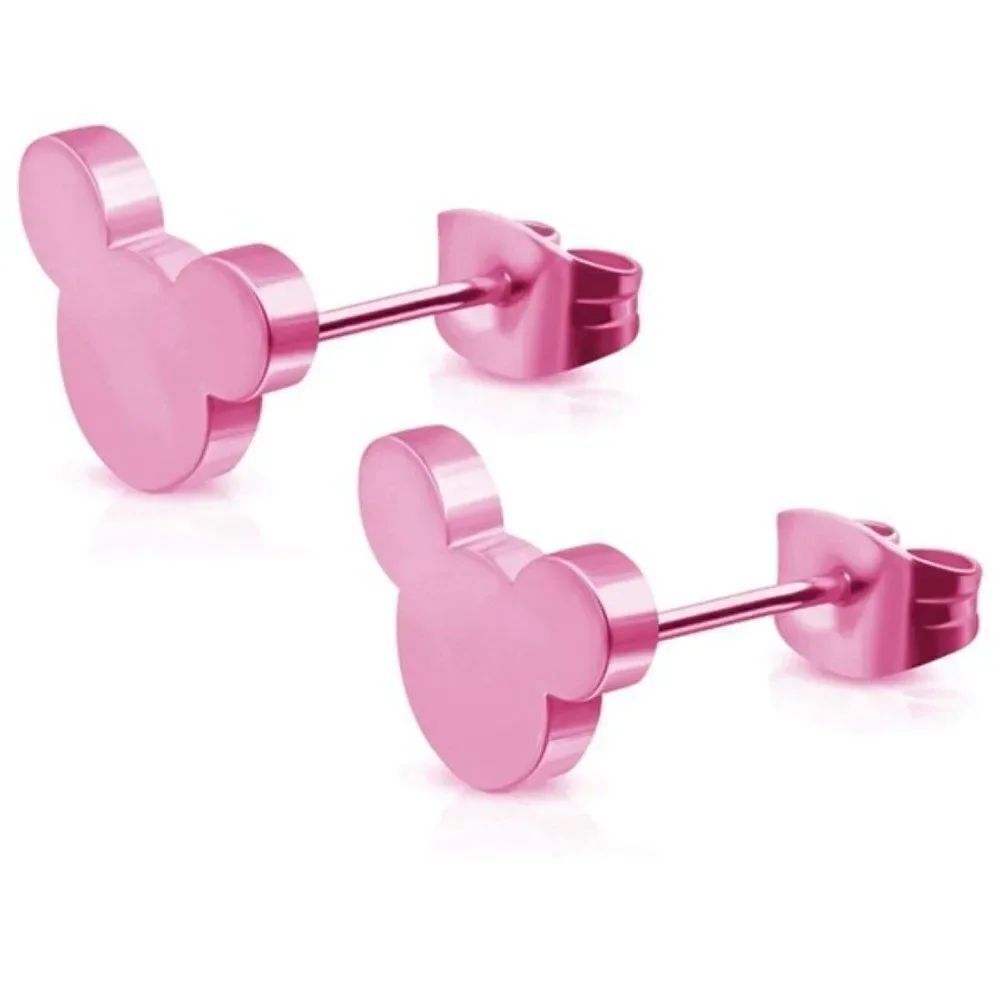 Pink 316L Stainless Steel Mickey Mouse Silhouette Post Back Stud Earrings